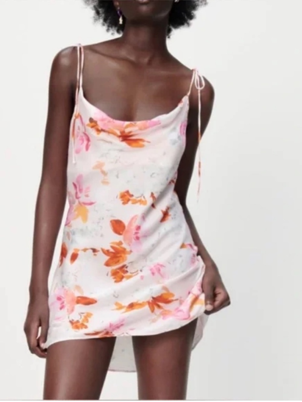 Zara Pink & White Floral Mini Slip Dress
